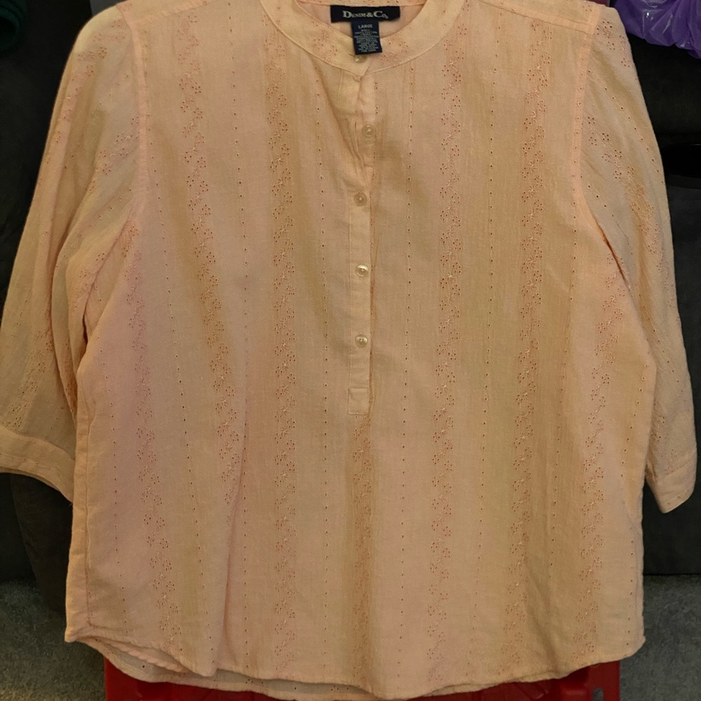 Denim&Co Light Coral Eyelet Blouse